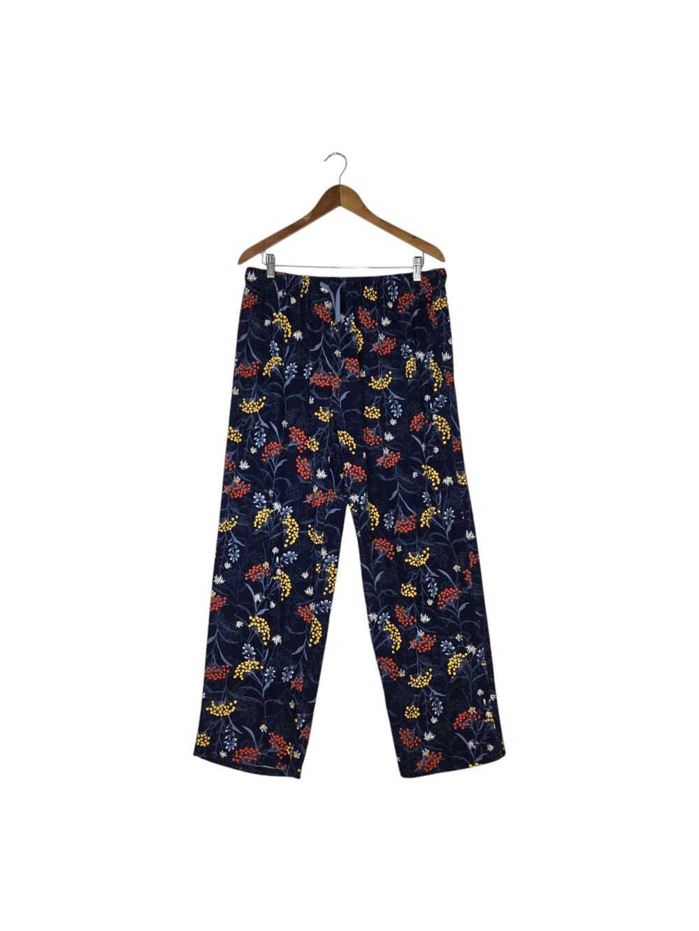Serra Pull On Pants Sz L Blue Multi Floral Elastic High Waist Drawstring Casual